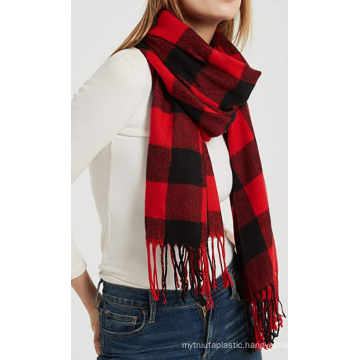 Winter Soft warm plaid knitted scarf with tassel